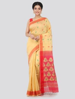 PinkLoom - Women's Cotton Silk Saree With Unstitched Blouse Piece,Beige
