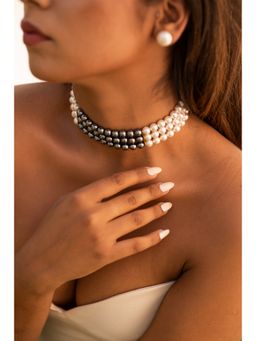 Kastiya Jewels - White Grey Pearl Beaded Choker Necklace