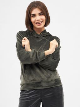 Kibo - Womens Super Soft Olive Drawstring Hoodie