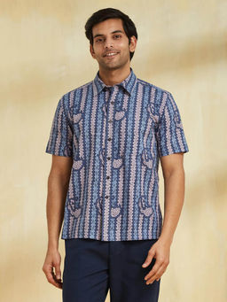 Fabindia - Blue Cotton Hand Block Printed Shirt