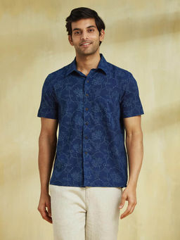 Fabindia - Indigo Blue Cotton Dabu Printed Shirt
