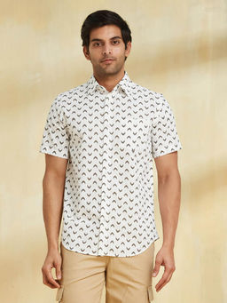 Fabindia - White Cotton Slim Fit Printed Shirt