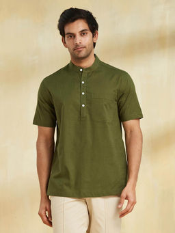 Fabindia - Green Cotton Mid Placket Shirt