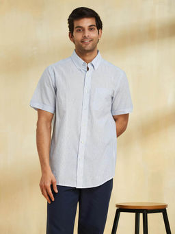 Fabindia - Blue Cotton Striped Regular Shirt