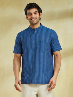 Fabindia - Blue Cotton Striped Mid Placket Shirt