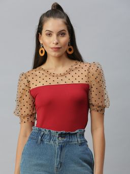 SHOWOFF - Women Round Neck Solid Maroon Regular Top