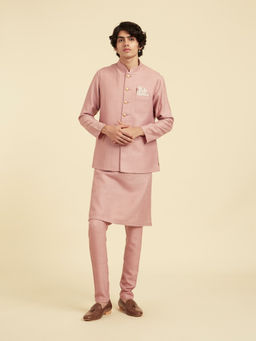 Diwas by Manyavar - Men Pink Viscose Blend Textured Kurta with Trouser and Jacket