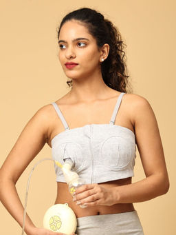 The Mom Store - Nursing Pumping Bra Grey-Hand Free
