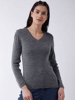 RVK - Women Grey Solid Pullover Sweater