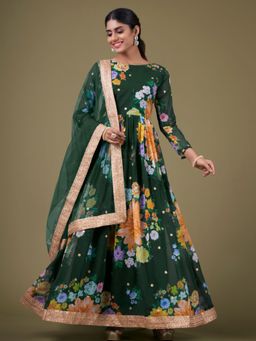 Odette - Green Georgette Printed Semi Stitched Kurta with Bottom & Dupatta with Dupatta (Set of 3)