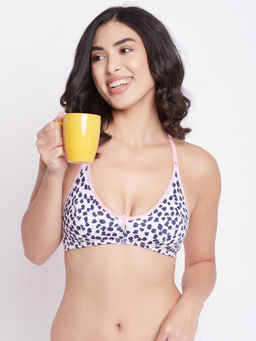 Clovia - Cotton Spandex Printed Non-Padded Full Cup Wire Free Everyday Bra - White