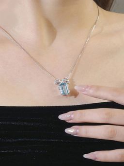 Designs & You - Silver Plated American Diamond Blue Geometrical Contemporary Pendant Necklace