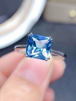 Designs & You - Silver Plated American Diamond Crushed Ice Cut Blue Square Finger Ring