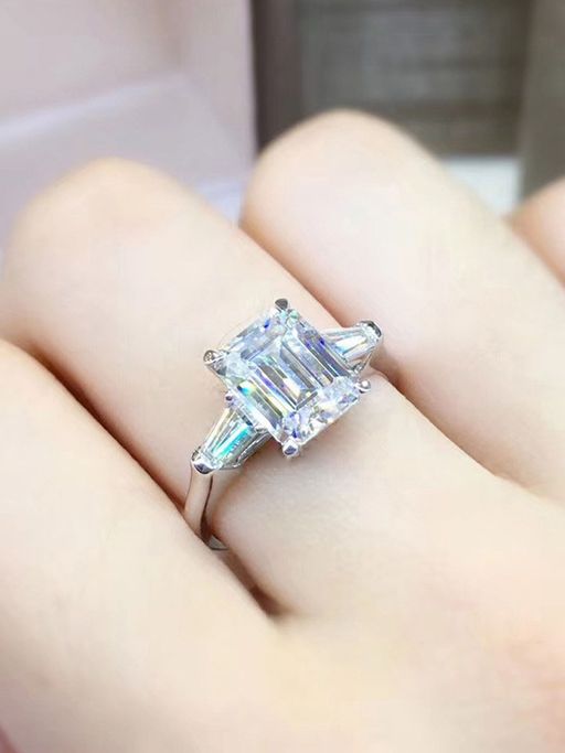 Designs & You Silver Plated American Diamond Crushed Ice Cut White Rectangular Finger Ring
