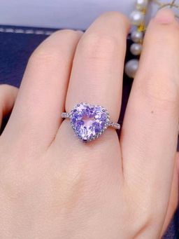 Designs & You - Silver Plated American Diamond Crushed Ice Cut Purple Heart Themed Finger Ring