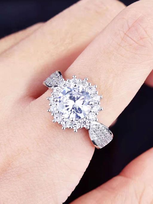Designs & You Silver Plated American Diamond Crushed Ice Cut Star-Like Finger Ring
