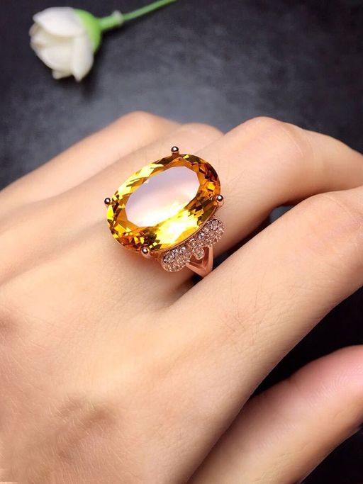 Designs & You Rose Gold Plated American Diamond Crushed Ice Cut Yellow Oval Finger Ring