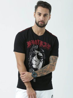 Huetrap - Mens Round Neck Half Sleeves Black T-shirt