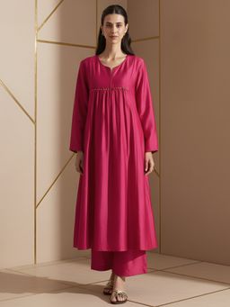 Pink Fort - Silk Blend Magenta Kurta with Pant