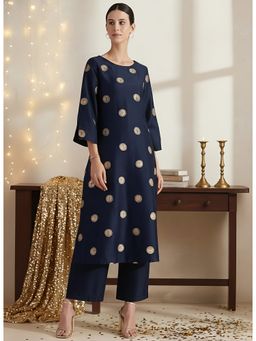 Pink Fort - Silk Blend Navy Blue Kurta with Pant