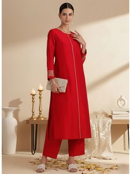 Pink Fort - Viscose Red Kurta with Pant