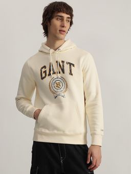 GANT - Men Cream Printed Hooded Full Sleeves Hoodie
