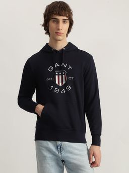 GANT - Men Navy Blue Printed Hooded Full Sleeves Hoodie