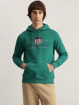 GANT - Men Green Embroidered Hooded Full Sleeves Hoodie