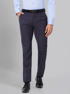 Buy Raymond Slim Fit Solid Blue Trouser Online