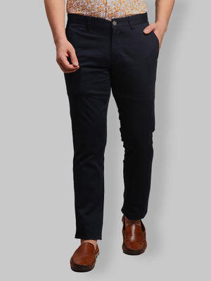 Buy Parx Regular Fit Solid Blue Trouser Online