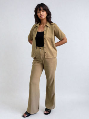 Peach Printed Collar Neck Pant Set - Ready  To Ship