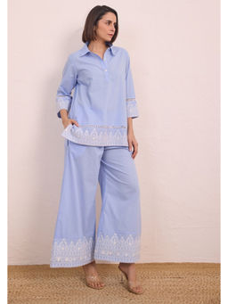 Tara-C-Tara - Powder Blue Embroidered Co-Ord Set