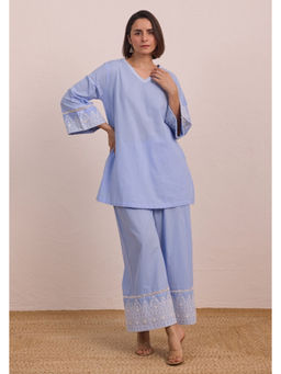 Tara-C-Tara - Powder Blue Embroidered Co-Ord Set