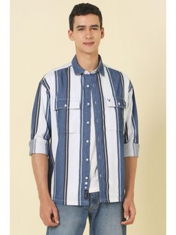 Allen Solly - Men Blue and White Relaxed Fit Stripes Casual Shirt