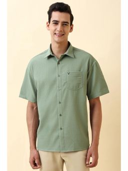 Allen Solly - Men Green Relaxed Fit Textured Half Sleeves Casual Shirt
