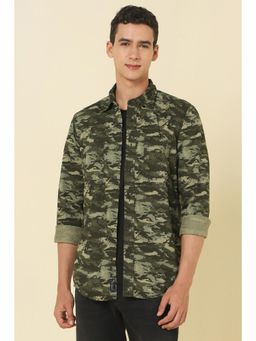Allen Solly - Men Olive Camouflage Printed Full Sleeves Casual Shirt