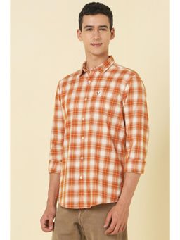 Allen Solly - Men Orange Checks Full Sleeves Casual Shirt