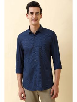 Allen Solly - Men Navy Blue Slim Fit Printed Full Sleeves Casual Shirt