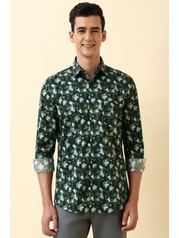 Allen Solly - Men Green Slim Fit Floral Printed Full Sleeves Casual Shirt