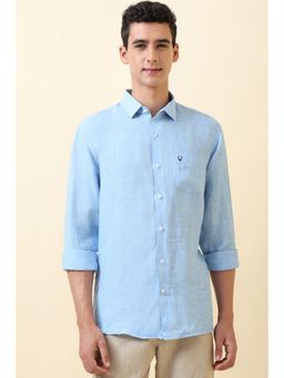 Allen Solly - Men Light Blue Slim Fit Textured Full Sleeves Casual Shirt