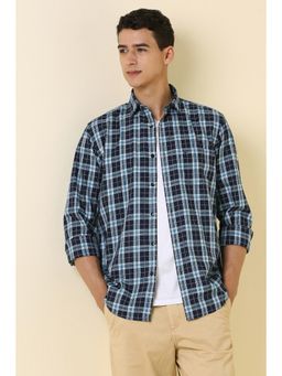 Allen Solly - Men Navy Blue Slim Fit Checks Full Sleeves Casual Shirt