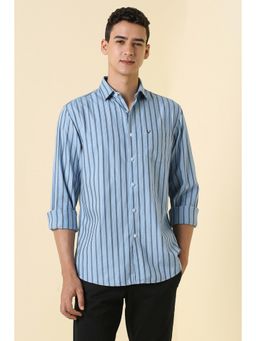Allen Solly - Men Light Blue Slim Fit Stripes Full Sleeves Casual Shirt