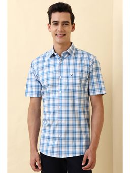 Allen Solly - Men Blue Slim Fit Checks Half Sleeves Casual Shirt