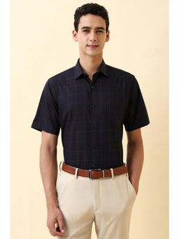 Allen Solly - Men Navy Blue Checks Half Sleeves Formal Shirt