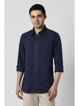 Peter England - Men Navy Blue Slim Fit Stripes Full Sleeves Casual Shirt