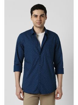 Peter England - Men Navy Blue Slim Fit Printed Full Sleeves Casual Shirt