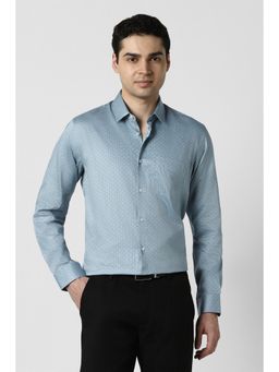 Peter England - Men Light Blue Printed Regular Fit Full Sleeves Formal Shirt