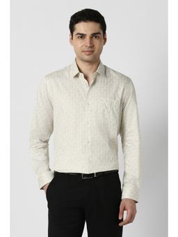 Peter England - Men Beige Printed Regular Fit Full Sleeves Formal Shirt