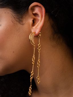 TANN TRIM - Crescent Dual Dangler 18 Kt Gold Plated Earrings for Women