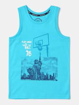 Jockey Juniors - AB14 Boys Super Combed Cotton Graphic Printed Tank Top - Scuba Blue Printed